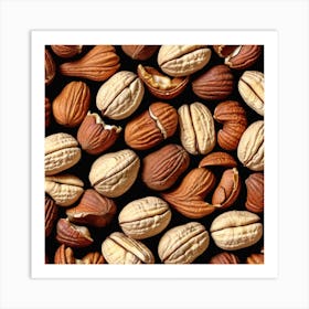 Walnuts On Black Background Art Print