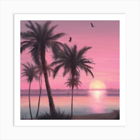 Sunset With Palm Trees 1 Art Print