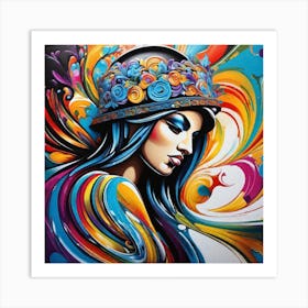 Girl In A Colorful Hat Art Print