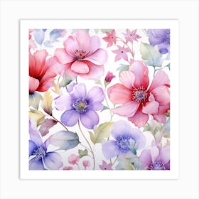 Watercolor Flowers Seamless Pattern Art Print