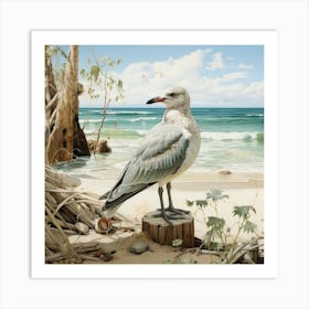 Seagull On The Beach Art Print