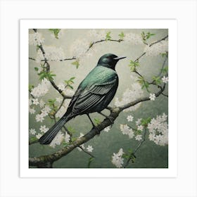 Ohara Koson Inspired Bird Painting Blackbird 2 Copy Square Art Print