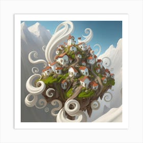 Mountain village sea waves tsunami 11 Art Print