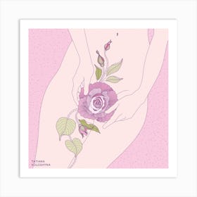 Girl Body And Roses Square Art Print