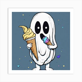 Sweet Specter: Minimalist Wall Art featuring a Simple Ghost Enjoying an Ice Cream Doodle 1 Art Print