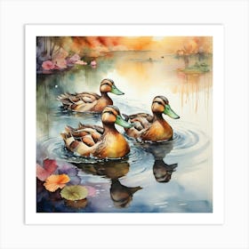 Ducks In The Pond Art Print