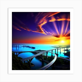 Sunset Over The Bridge Art Print