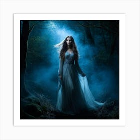 Banshee Radiating Polychrome Hues Haunting Aura Surrounding Her In A Mist Filled Ancient Irish For Art Print