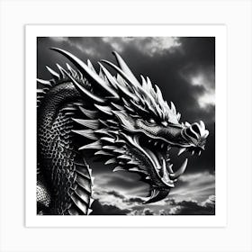 Black And White Dragon 4 Art Print