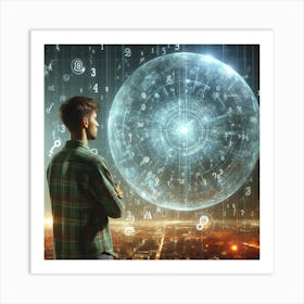 Futuristic Man Looking At A City Art Print