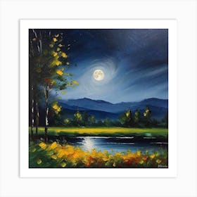 Moonlight Over The Lake 1 Art Print