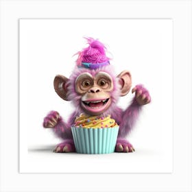 Monkey With A Cupcake Art Print