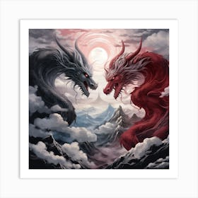 Two Dragons Fighting Art Print