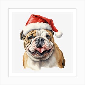 Bulldog Santa Hat 3 Art Print