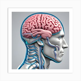 3d Render Of A Medical Image Of A Male Figure With Brain Highlighted (2) 1 Art Print