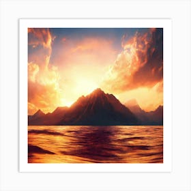 Magic Sunset Over The Ocean And Mountains Art Print