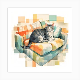 Cat Sitting On Couch Art Print