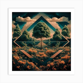 Trees And Clouds geometric  Art Print