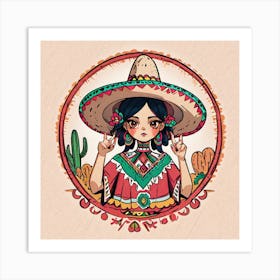 Mexican Girl With Sombren 1 Art Print