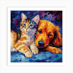 Cat And Dog Painting Art Print