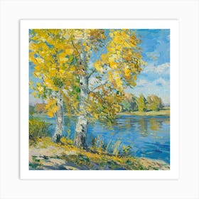 Birch Trees By The River Art Print