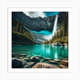 Waterfall In The Mountains 35 Art Print