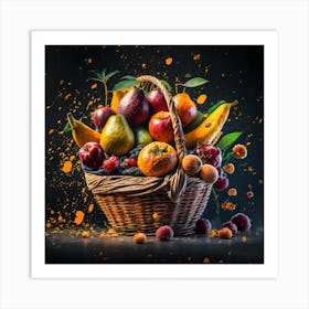 Fruit Basket On Black Background Art Print