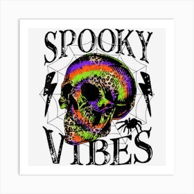 Spooky Vibes Funny Leopard Tie Dye Skull Halloween Women Art Print