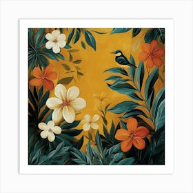 Tropical Birds And Flowers Art Art Print