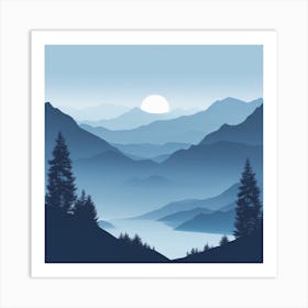 Misty mountains background in blue tone 53 Art Print