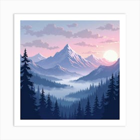 Watercolor Twilight Mist Over Majestic Peaks 1 Art Print