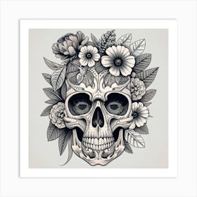 Skull With Flowers Art Print