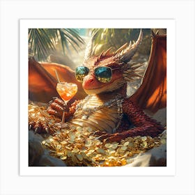 Cool Dragon Lounging on Gold Background 11 Art Print