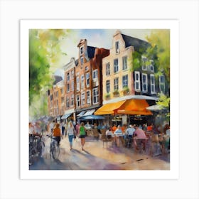 Amsterdam Cafes.Amsterdam city.summer. Cafes. Passersby, sidewalks. Oil colors. 5 Art Print