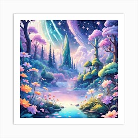 A Fantasy Forest With Twinkling Stars In Pastel Tone Square Composition 384 Art Print