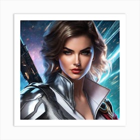 Brunette Space Captain Art Print