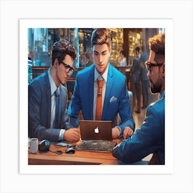 Three Businessmen Working On A Laptop Art Print