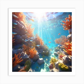 Underwater Serenity Calming Underwater Scenes With Schools Of Fish Coral Reefs And Sunrays Filter 13828672 (2) Art Print