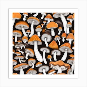 Mushrooms On Black Background 4 Art Print