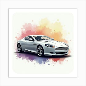 Aston Martin Db9 With A Colorful Watercolor Background, Free Of Signatures And Logos 1 Art Print