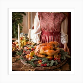 Firefly Vintage, Dress, Roasted, Turkey, Platter, Fruits, Pine, Cones, Garnish, Feast, Holiday, Than (3) Art Print