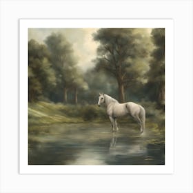 White Horse By The Water Art Print