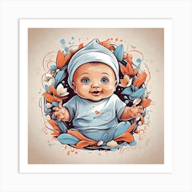 Baby Boy With Flowers Art Print