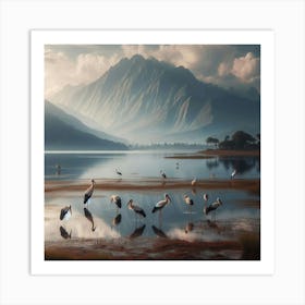 Birds On A Lake Art Print