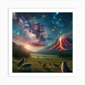 Wolf Galaxy Volcano 1 Art Print