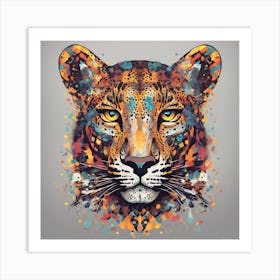 Intricate Leopard Portrait Bursting With Colors Art Print