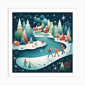 Winter Landscape With People Skating Art Print