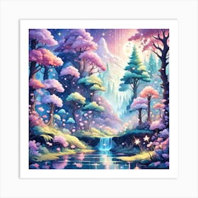 A Fantasy Forest With Twinkling Stars In Pastel Tone Square Composition 423 Art Print
