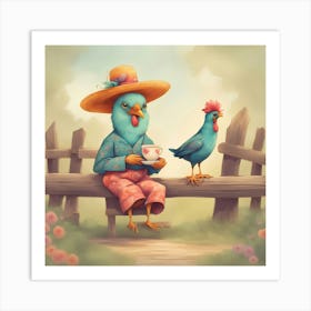 Rooster And Chicken Art Print