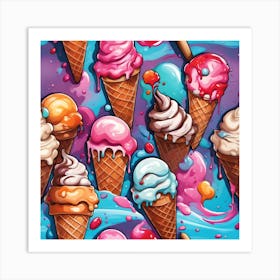 A Symphony Of Colors And Flavors In Ice Cream Cone Artistry Art Print